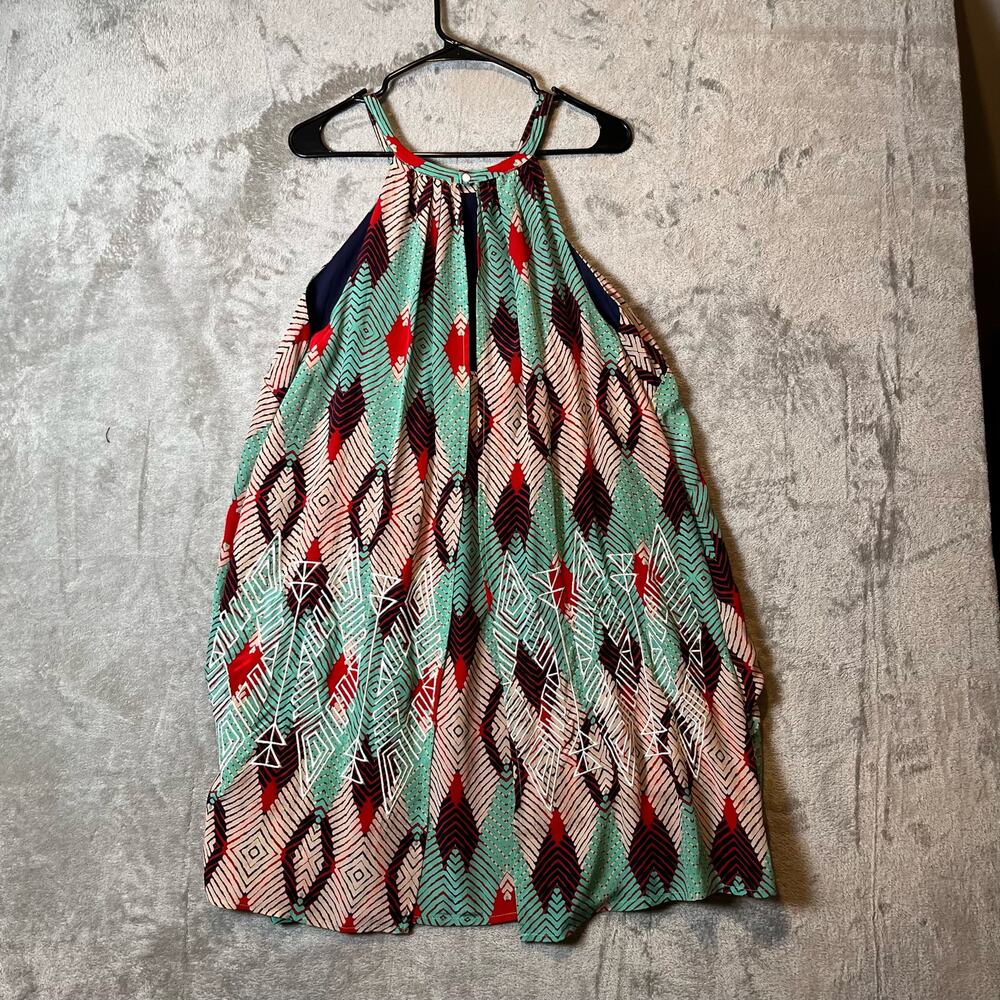 Maeve Mint, Red, Black & White Geometric Halter Dress